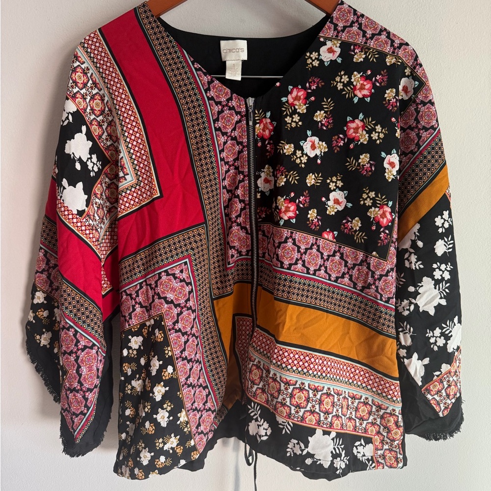 Chico's Multicolor Patterned Jacket size 1 - image 1